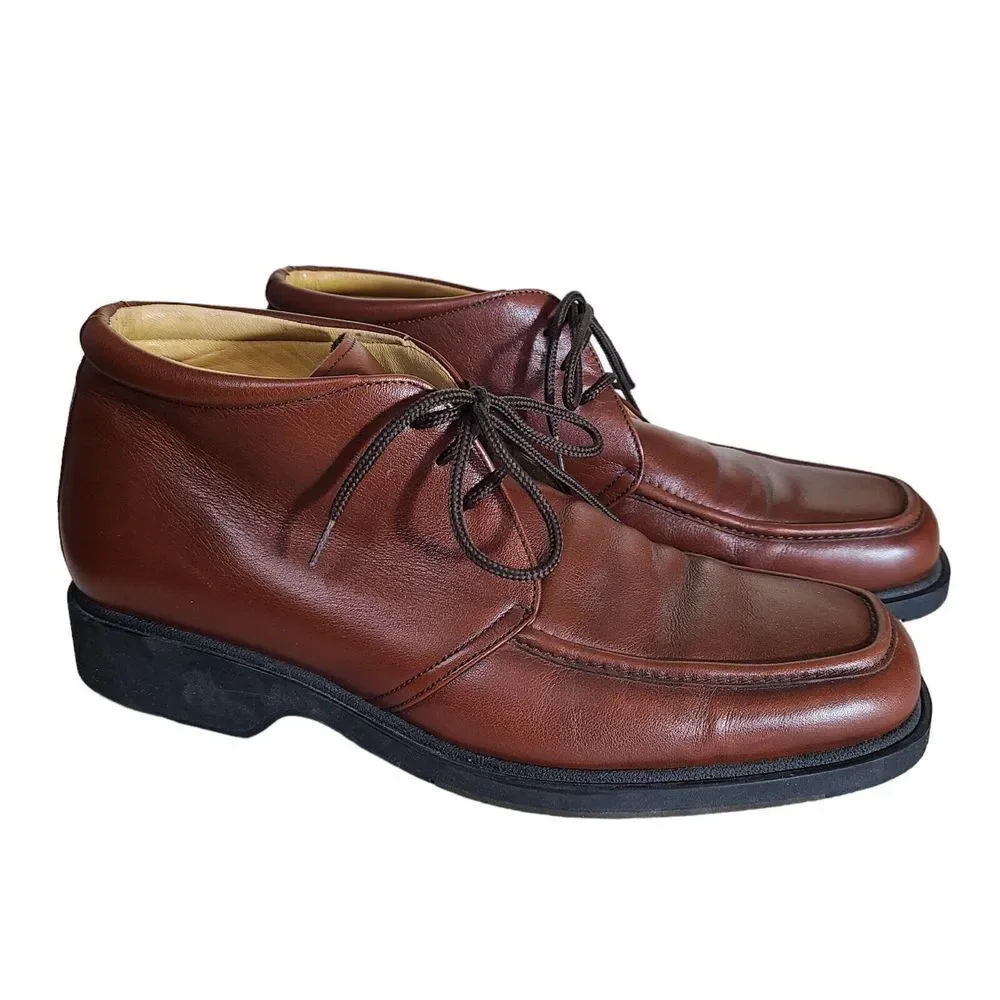Magnanni Men's size 9 Brown Leather Moc Toe Lace Up Chukka Dress Shoes‎